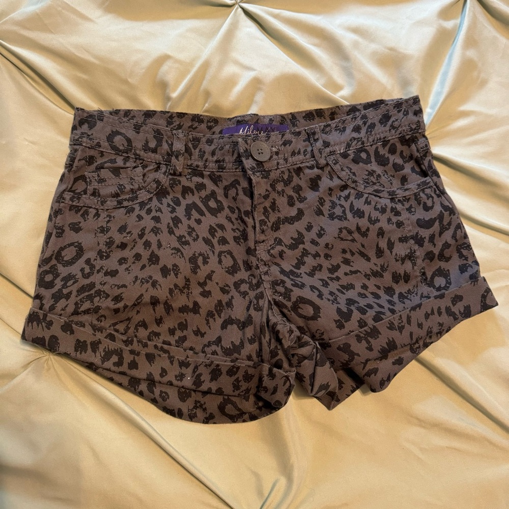 Miley Cyrus & Max Azria Leopard Print Jean Shorts